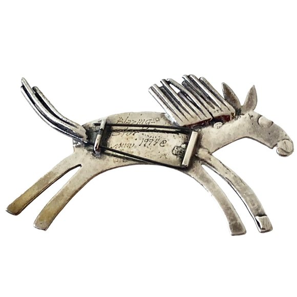 Artisan MIMI Sterling Silver Brooch Pin BLAZING STAR HORSE 1994 Signed - Picture 7 of 10